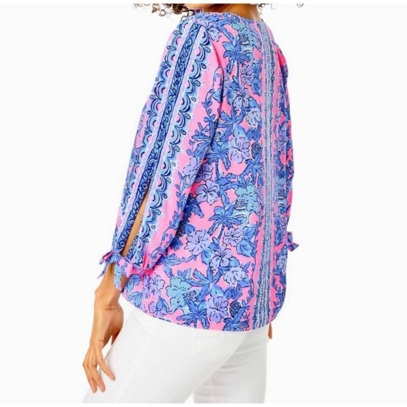 NEW LILLY PULITZER pamala lileeze top in soleil pink palm paradise - Picture 2 of 10